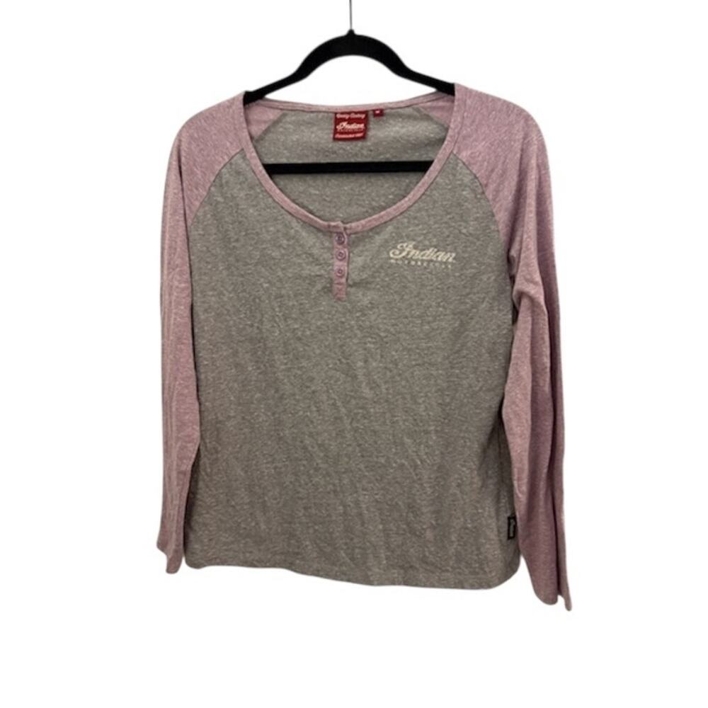 Indian Motorcycles Genuine Woman's M V-neck Raglan Top Shirt Gray Purple Biker